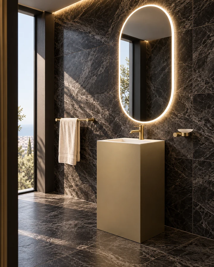 Suite marbre noir & or — inspiration IA BreizhCeramik