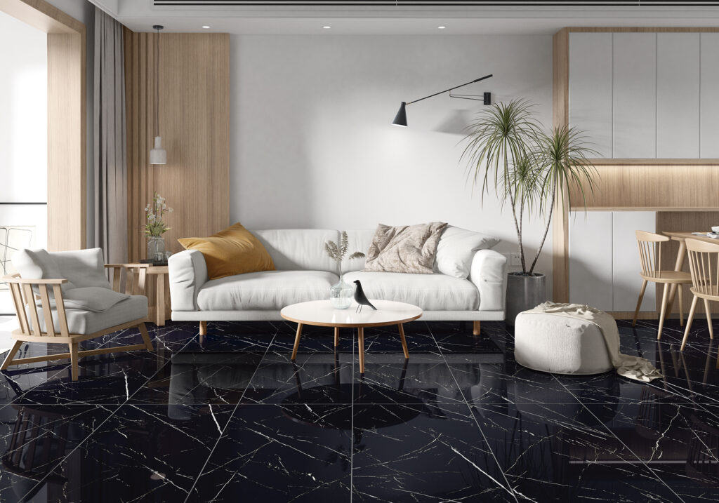 Ambiance de la collection Black Marquina — grès cérame Villa Ceramica