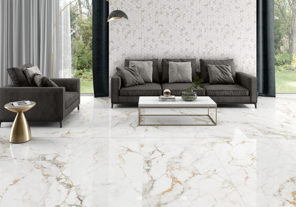 Ambiance de la collection Diphda Gold — grès cérame Villa Ceramica