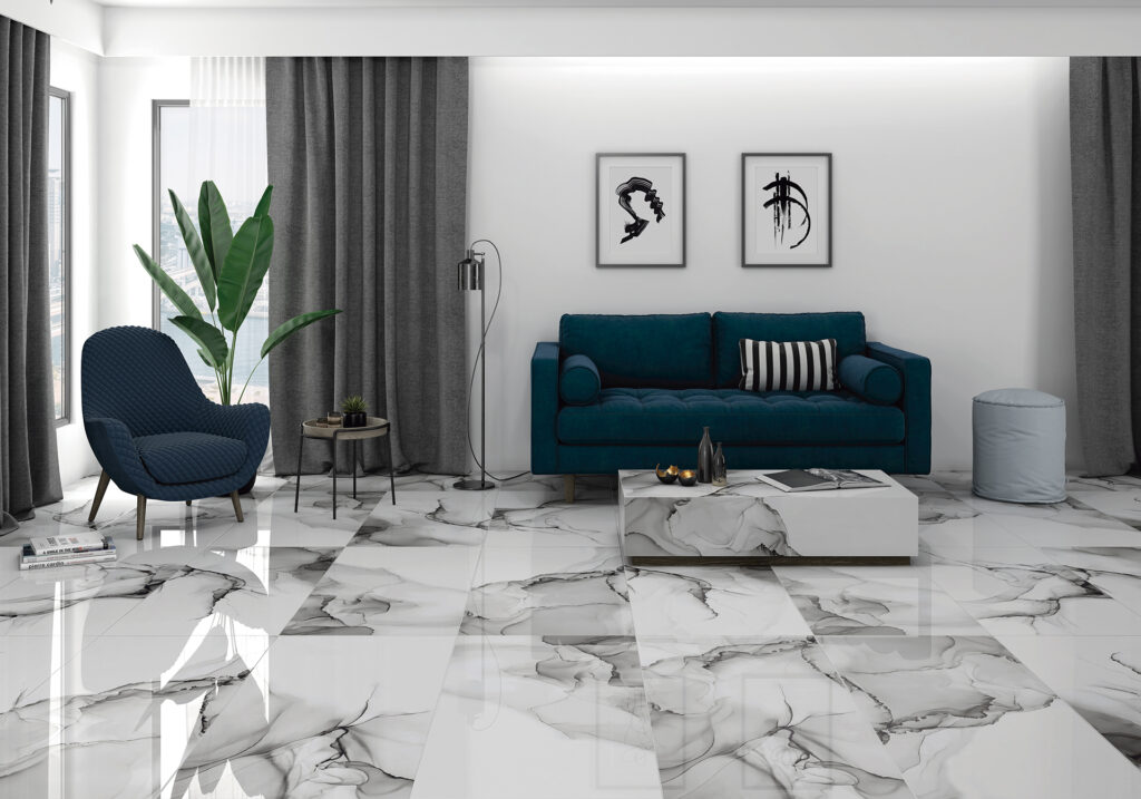 Ambiance de la collection Polaris White — grès cérame Villa Ceramica