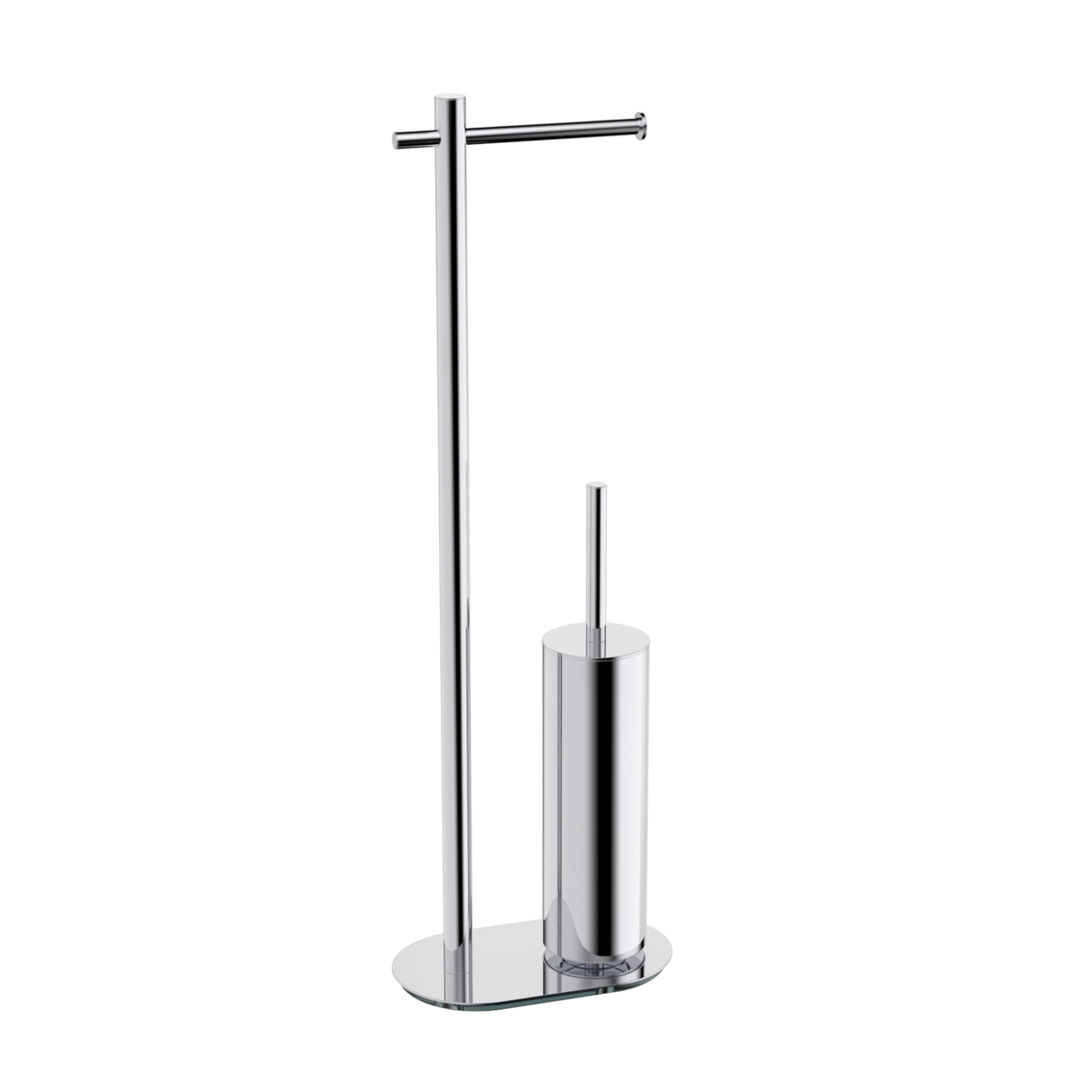 Porte-rouleau de papier toilette et porte-brosse de toilette chromés pour sols lisses — RUBICER