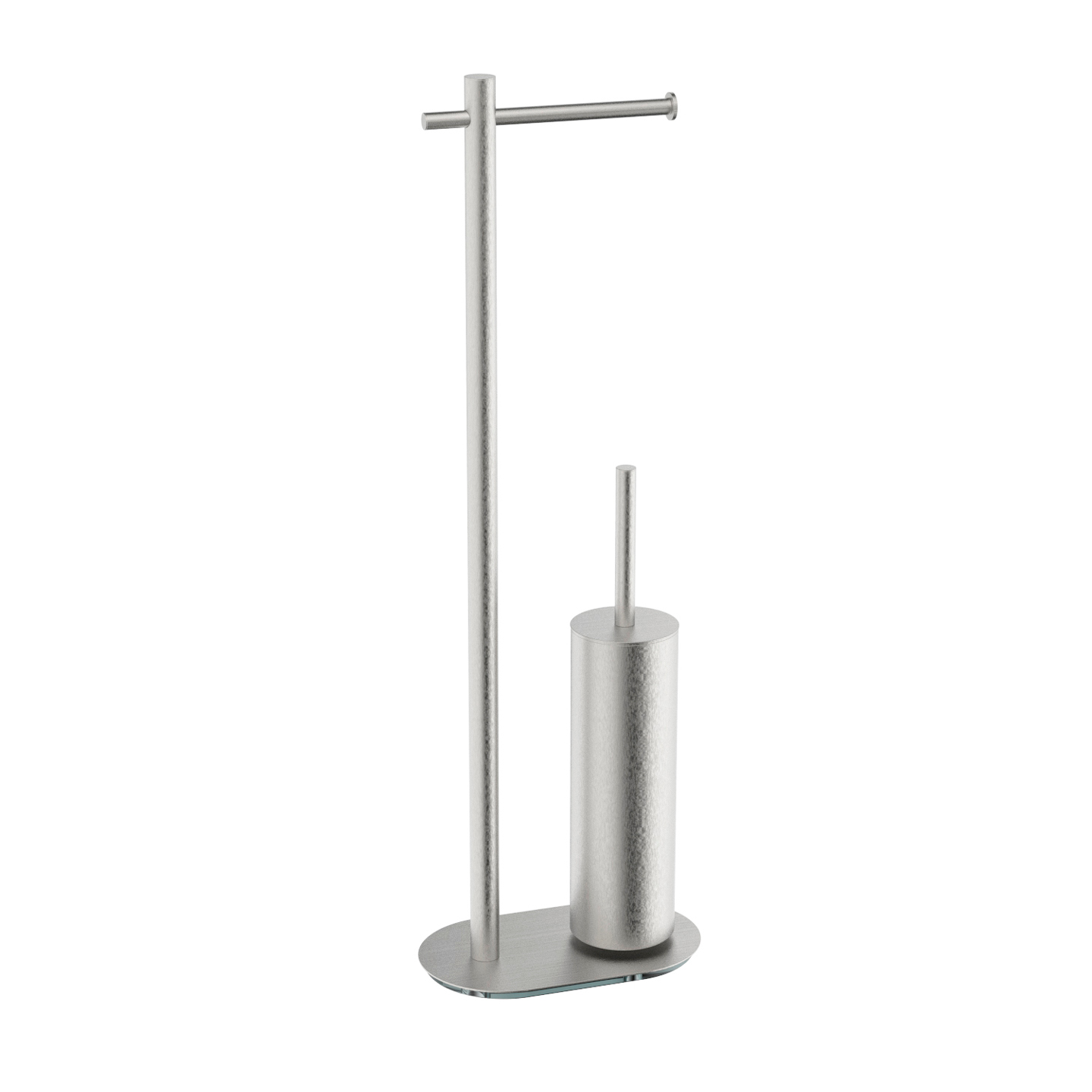 Porte-rouleau de papier toilette et porte-brosse de toilette sur pied, finition nickel brossé lisse. — RUBICER
