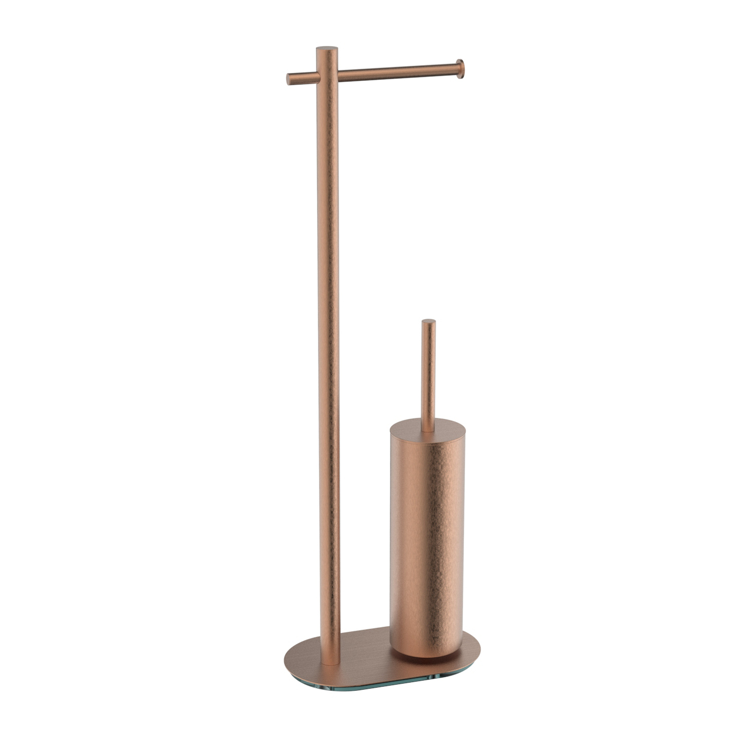 Porte-rouleau de papier toilette et porte-brosse de toilette sur pied, finition or rose brossé lisse. — RUBICER