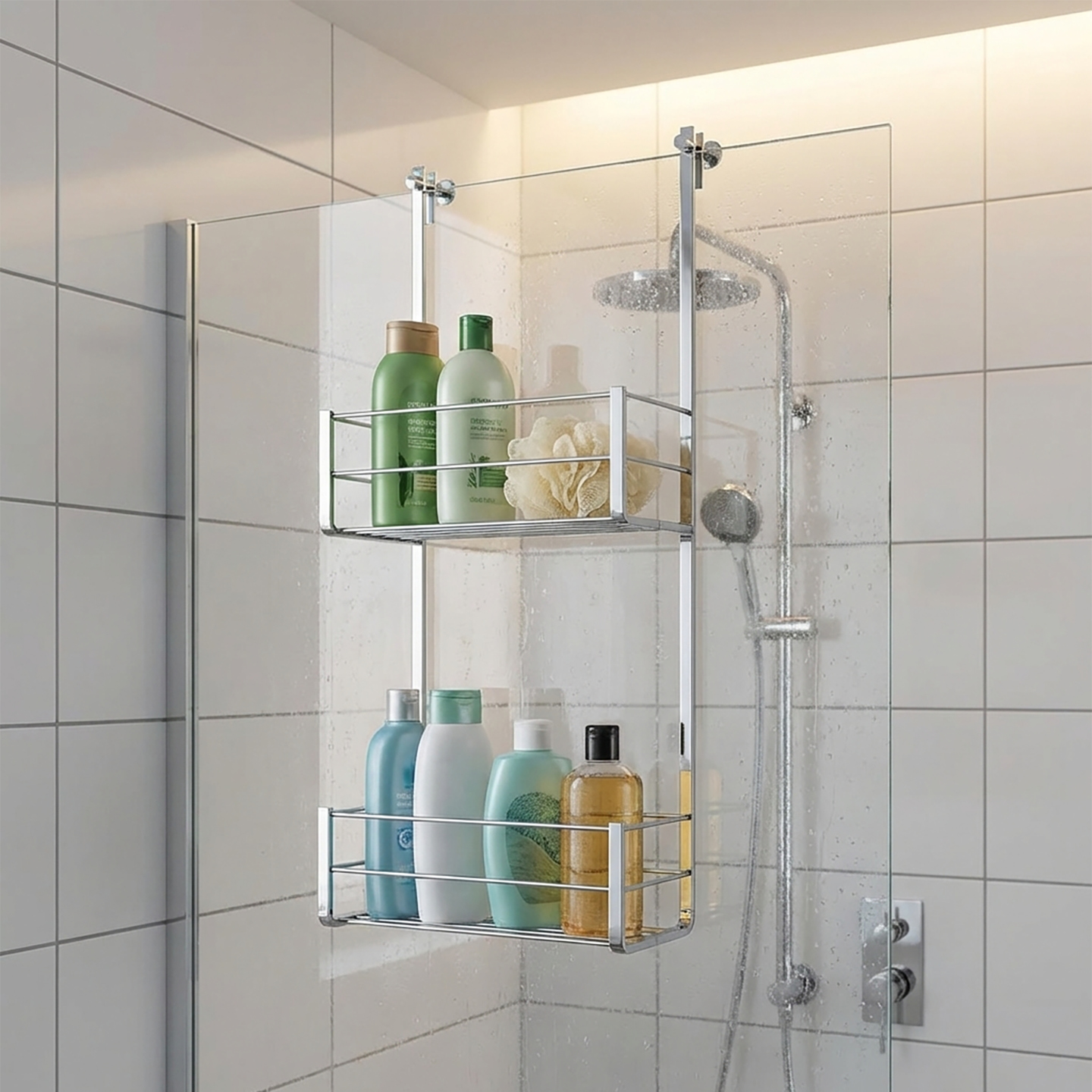 Panier double pour cabine de douche chromée de 70 cm — RUBICER