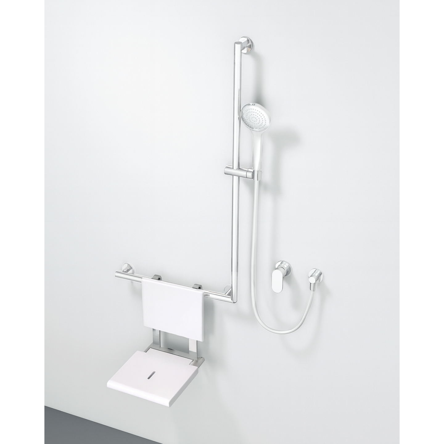 Barre d'appui en acier inoxydable SUS304 avec support de douche, blanc mat. — RUBICER