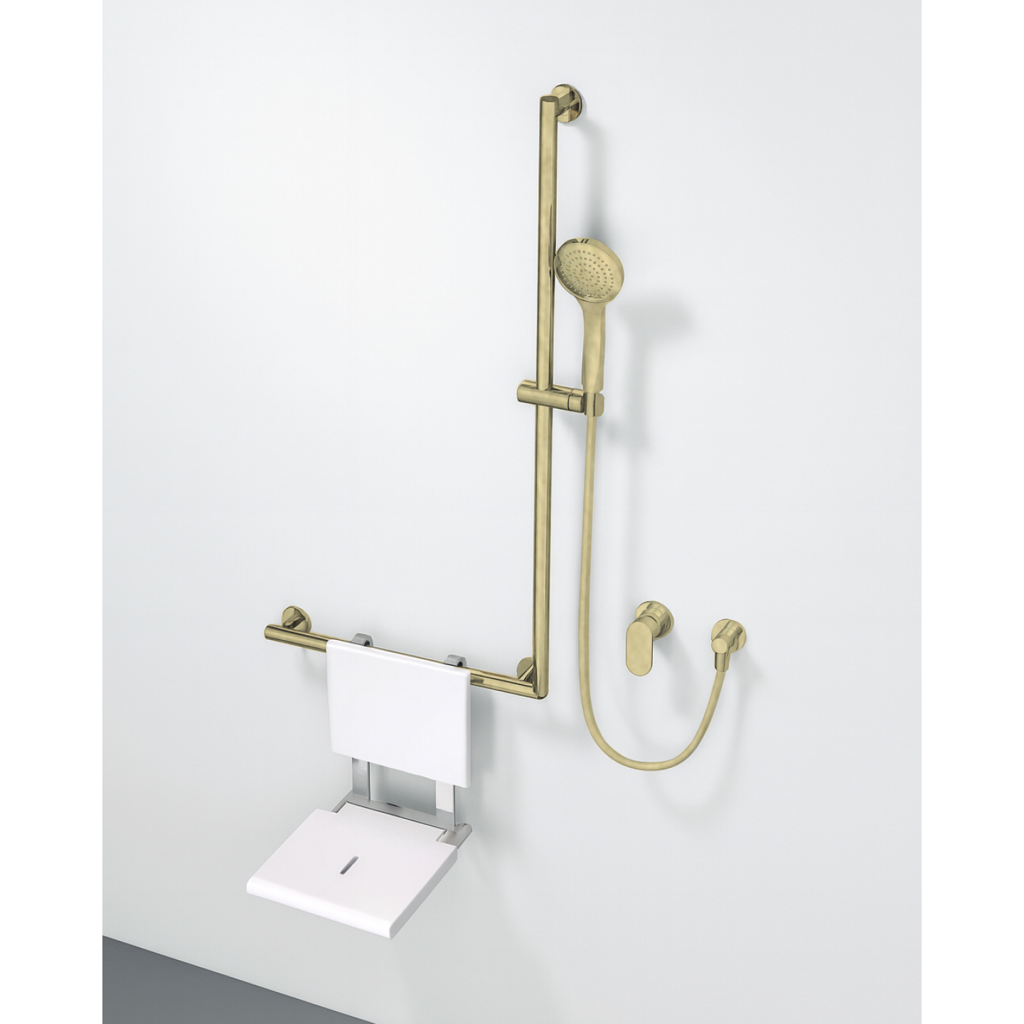 Barre d'appui en acier inoxydable SUS304 avec support de douche, finition or brossé. — RUBICER