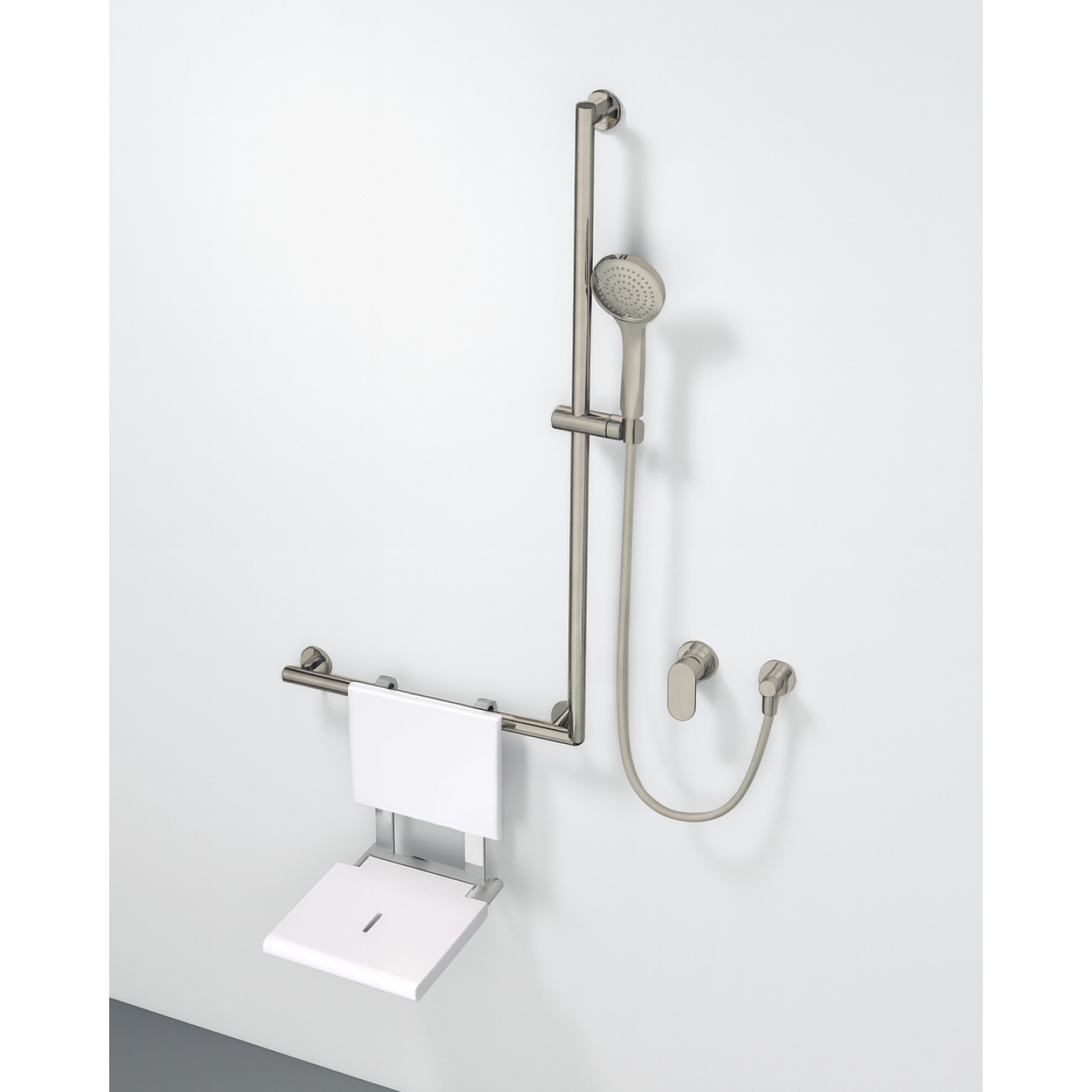 Barre d'appui en acier inoxydable 304 avec support de douche, nickelée — RUBICER