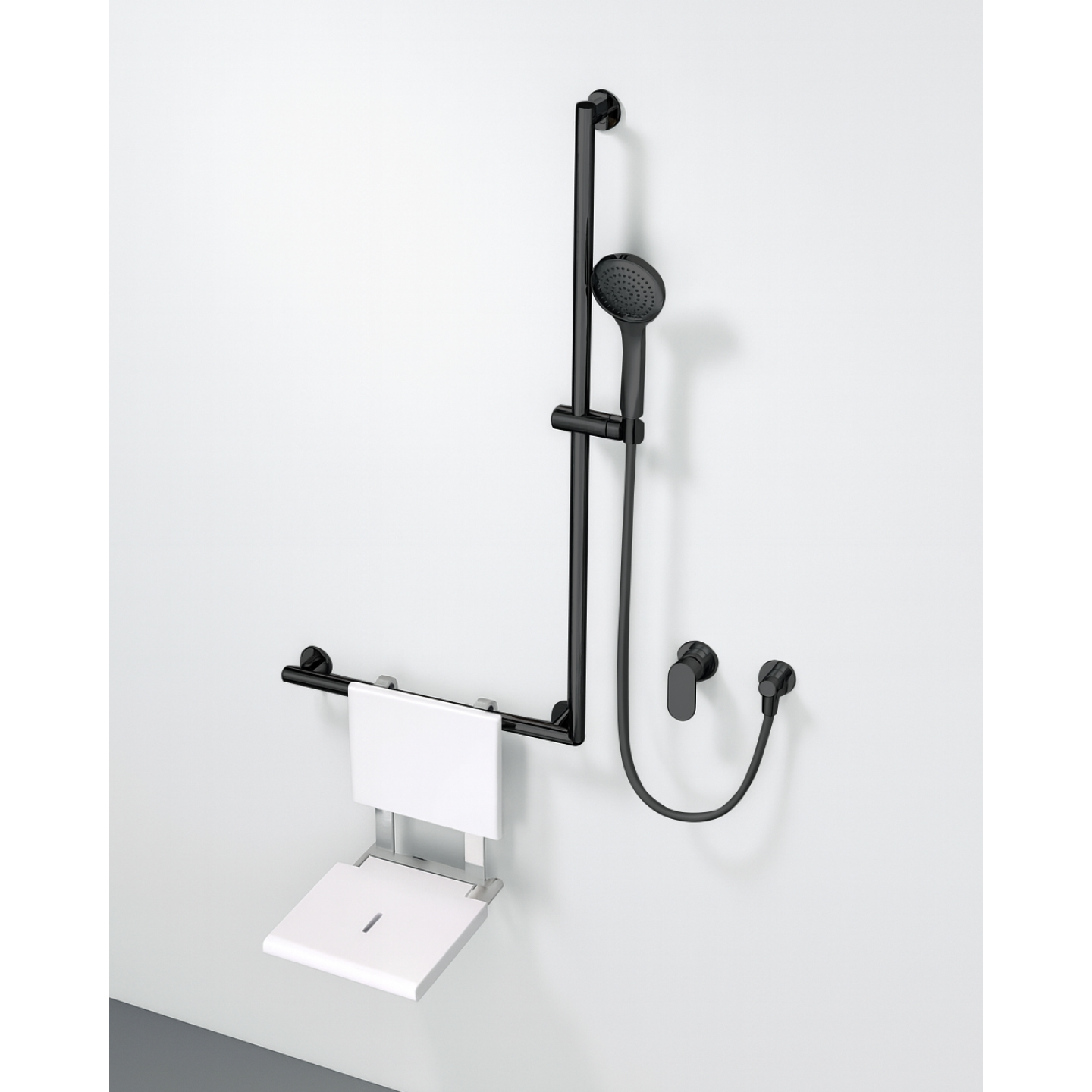 Barre d'appui en acier inoxydable SUS304 avec support de douche, noir mat. — RUBICER