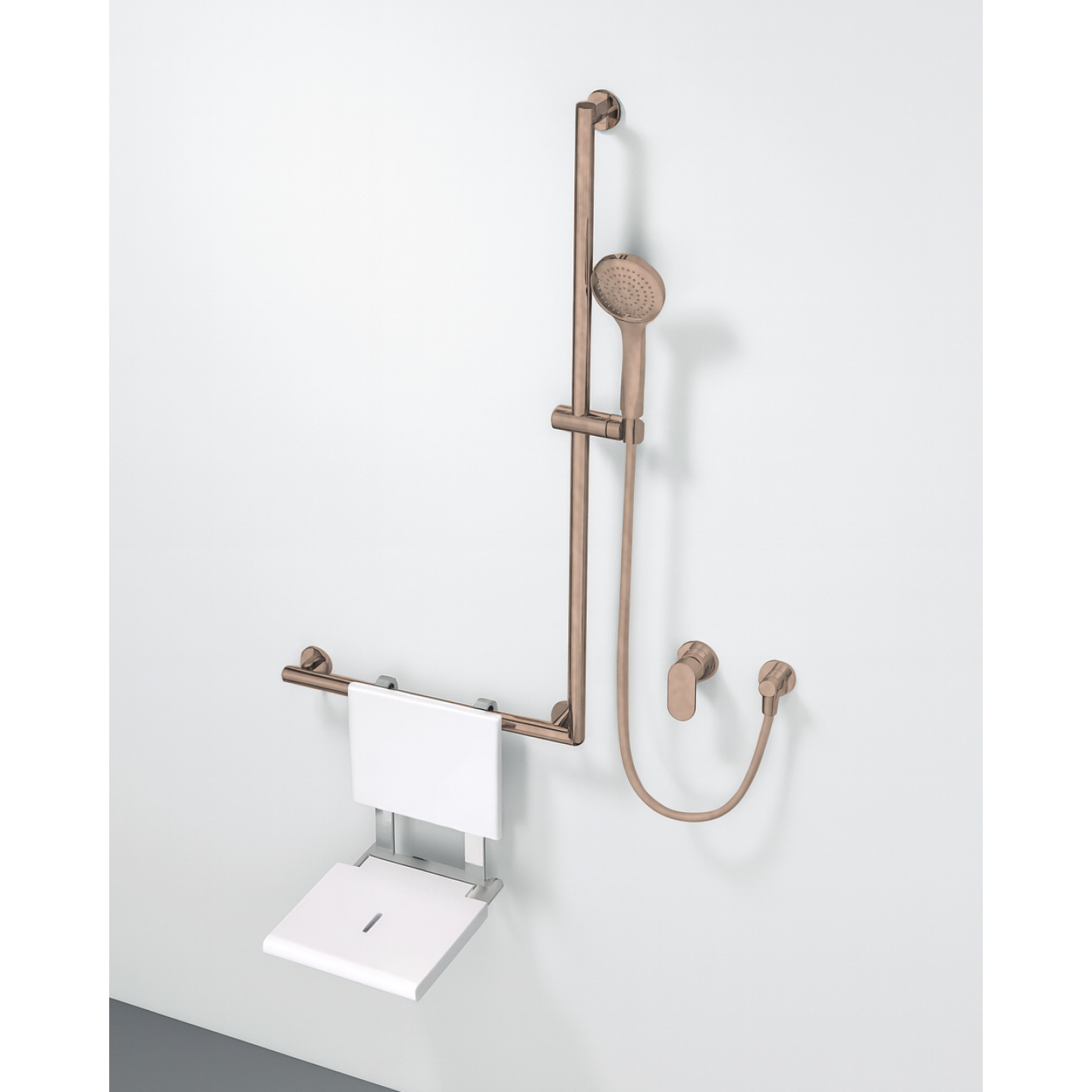 Barre d'appui en acier inoxydable SUS304 avec support de douche en or rose brossé. — RUBICER