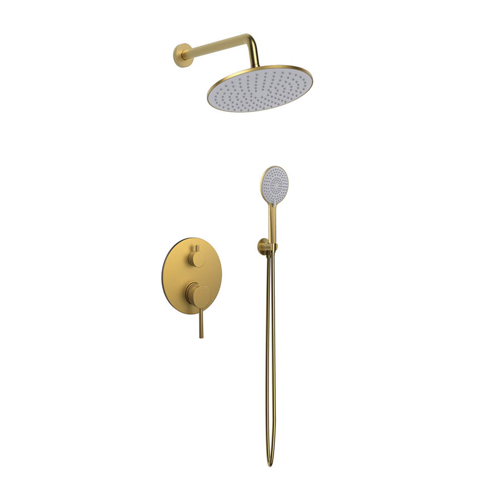 Douche intégrée monobloc, finition or brossé lisse — RUBICER