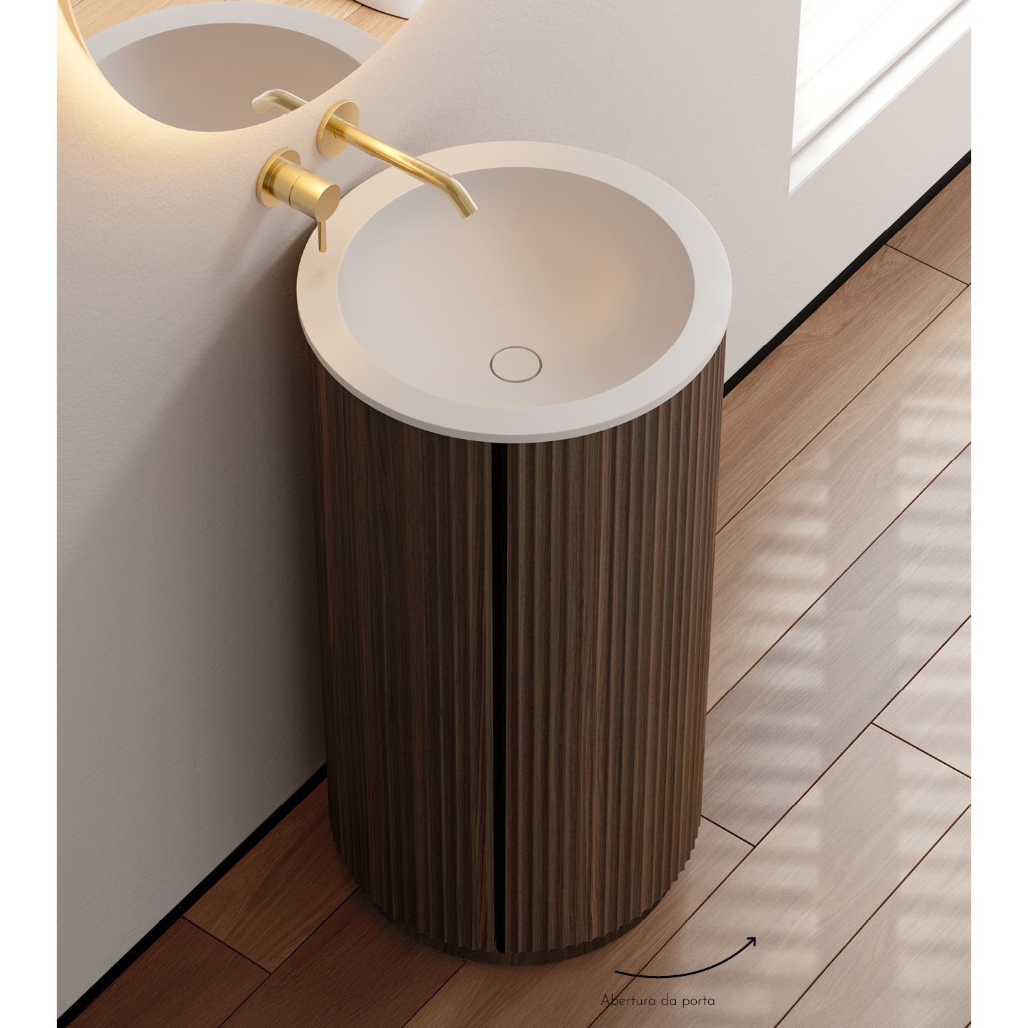 Lavabo sur pied avec meuble en noyer — RUBICER
