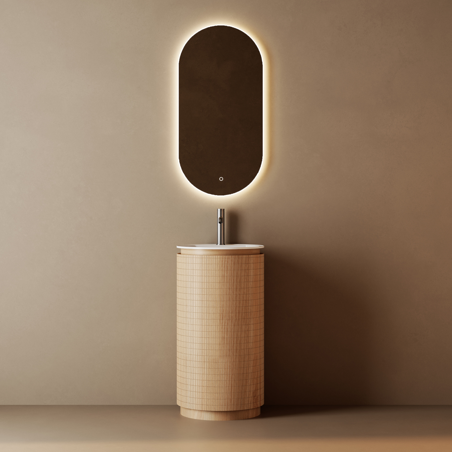 Lavabo sur pied avec meuble en chêne — Réf. RMSTRIAPED45NOK · Rubicer