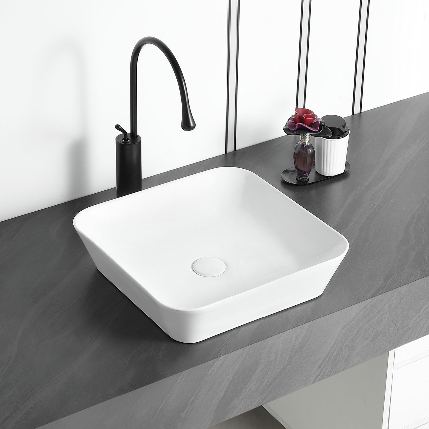 Lavabo de comptoir blanc brillant — Réf. RS1468BRCB · Rubicer