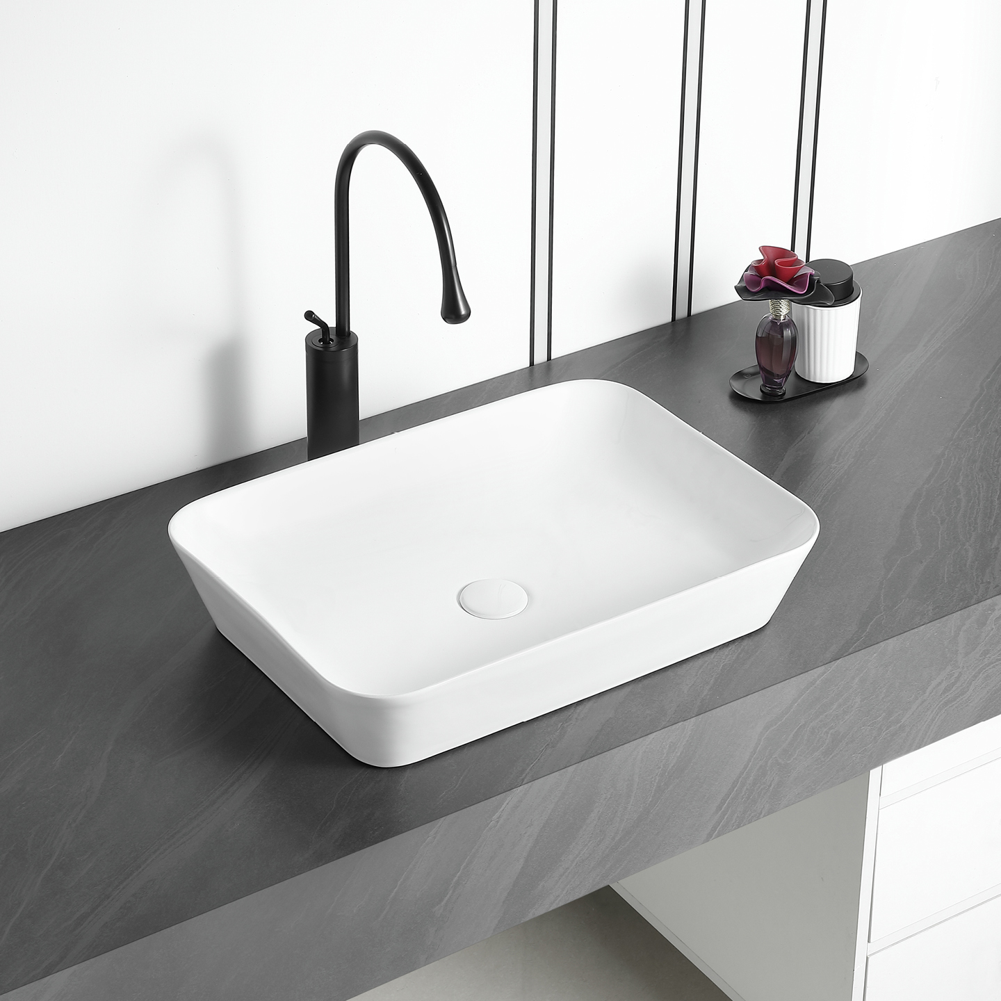 Lavabo de comptoir blanc brillant — Réf. RS1469BRCB · Rubicer