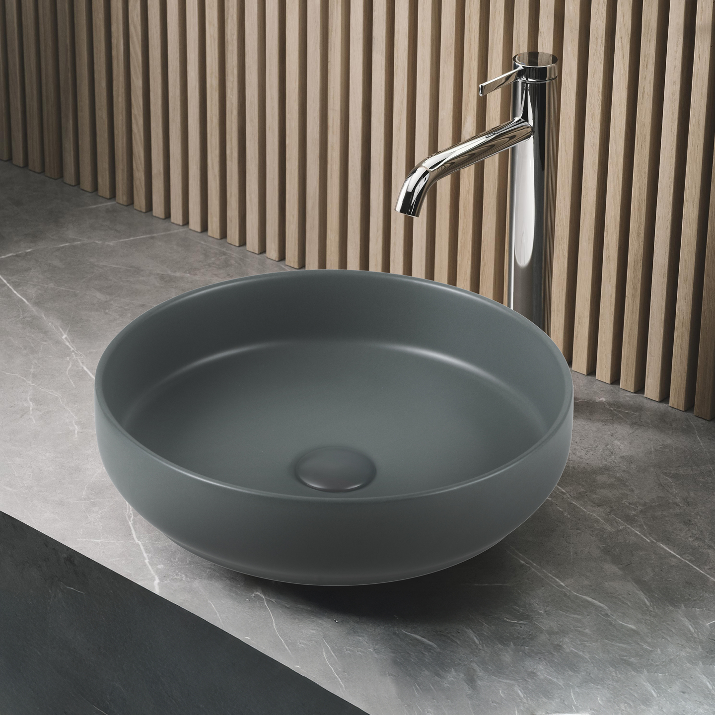 Lavabo rond gris foncé mat — RUBICER