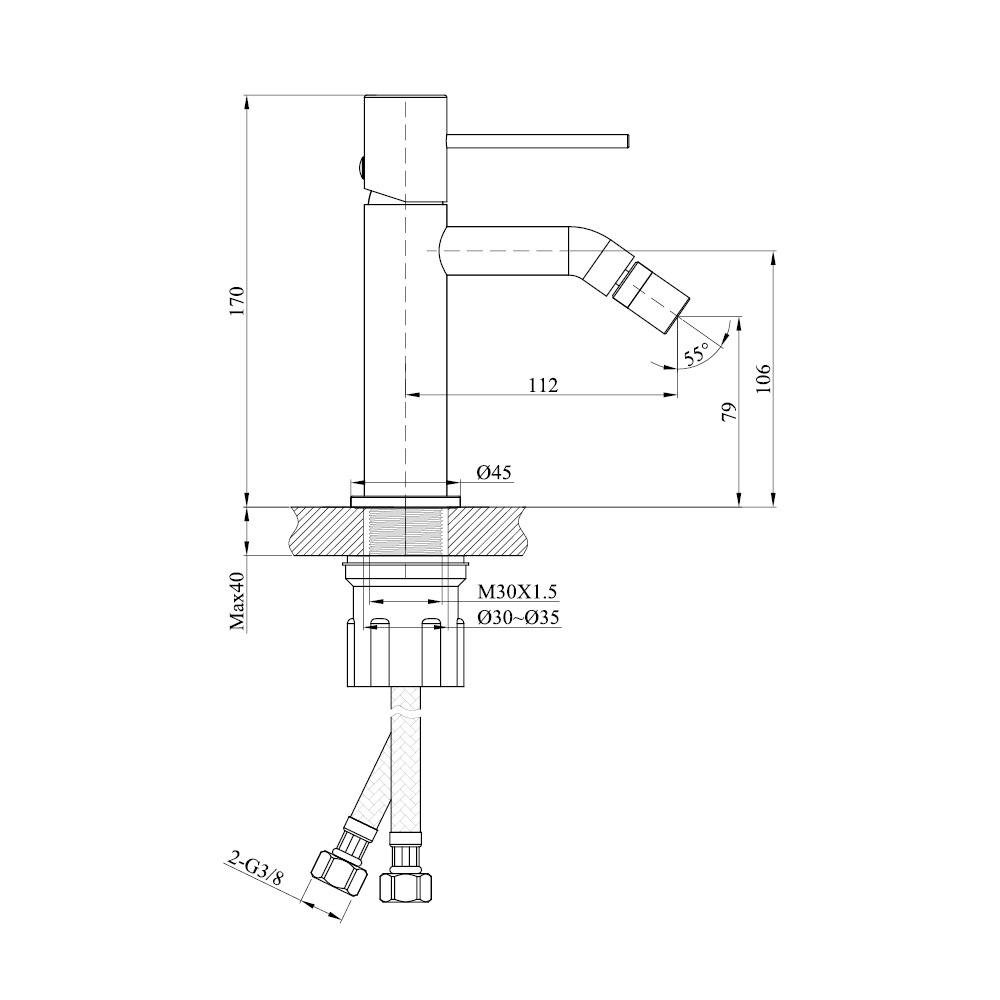 Bidet lisse à levier unique en nickel brossé — RUBICER – Image 2