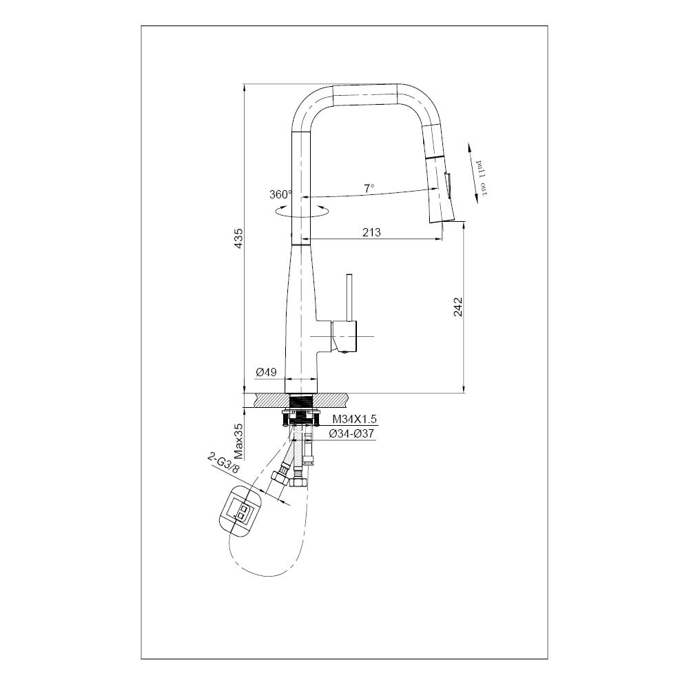 Mitigeur monocommande de cuisine noir mat lisse — RUBICER – Image 2