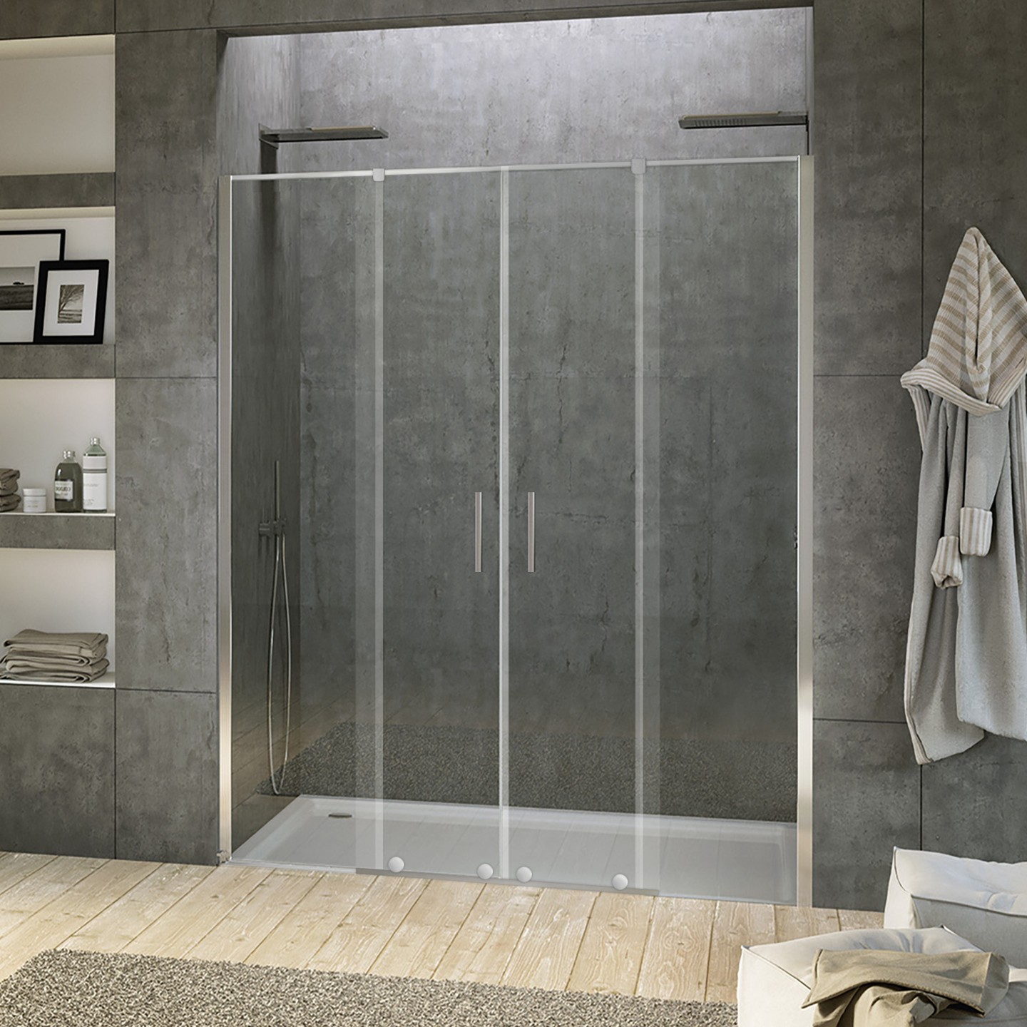 Meilleure paroi de douche centrale frontale chromée de 1,40 m — RUBICER
