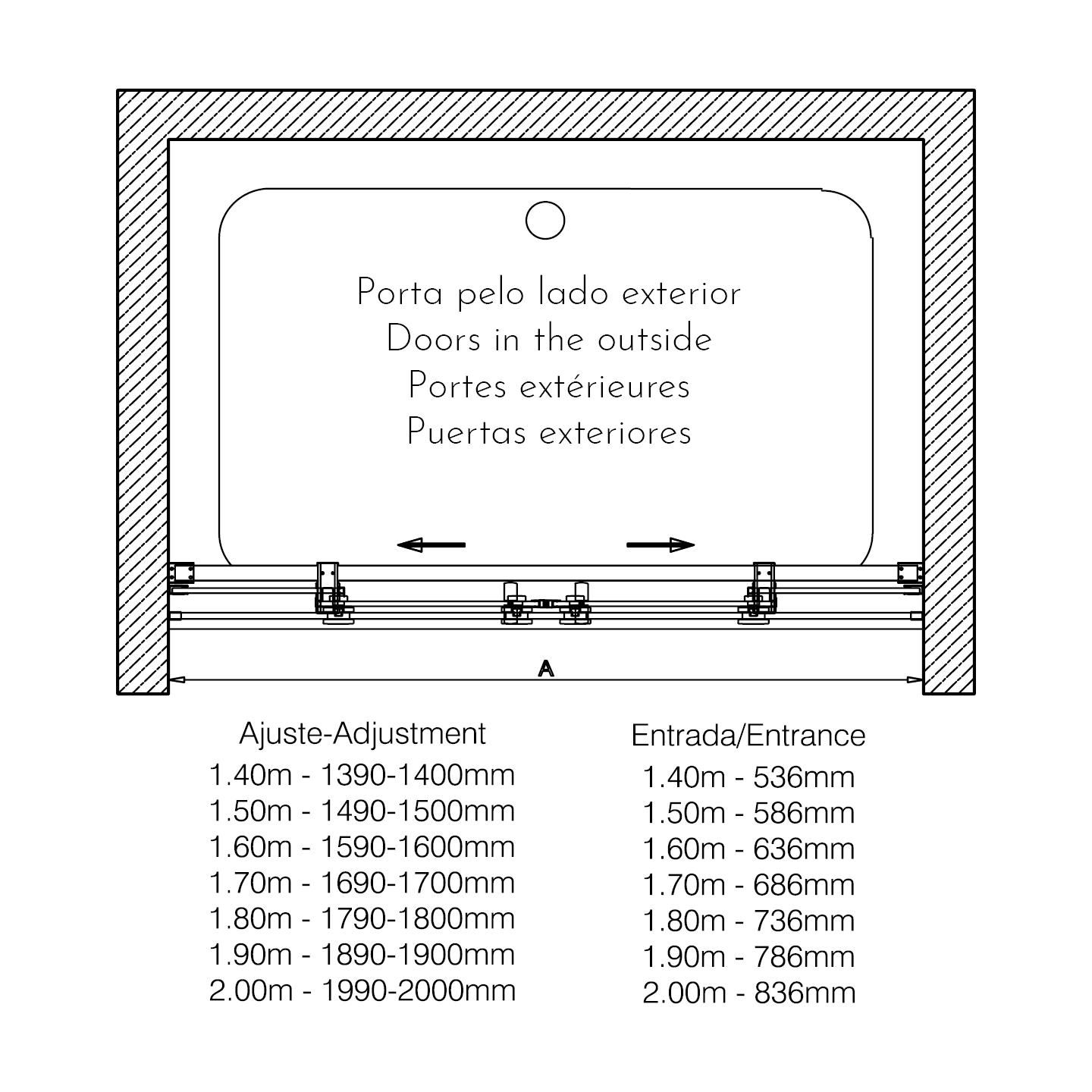 Meilleure paroi de douche centrale frontale chromée de 1,40 m — RUBICER – Image 2