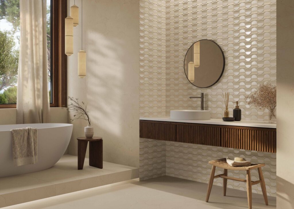 Ambiance de la collection Crema Marfil Wb — revêtement mural Cristacer