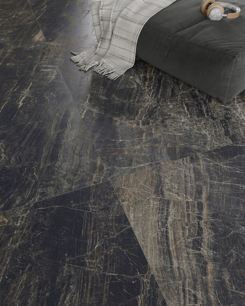 Ambiance fabricant — Elektra — grès cérame effet marbre noir Cristacer