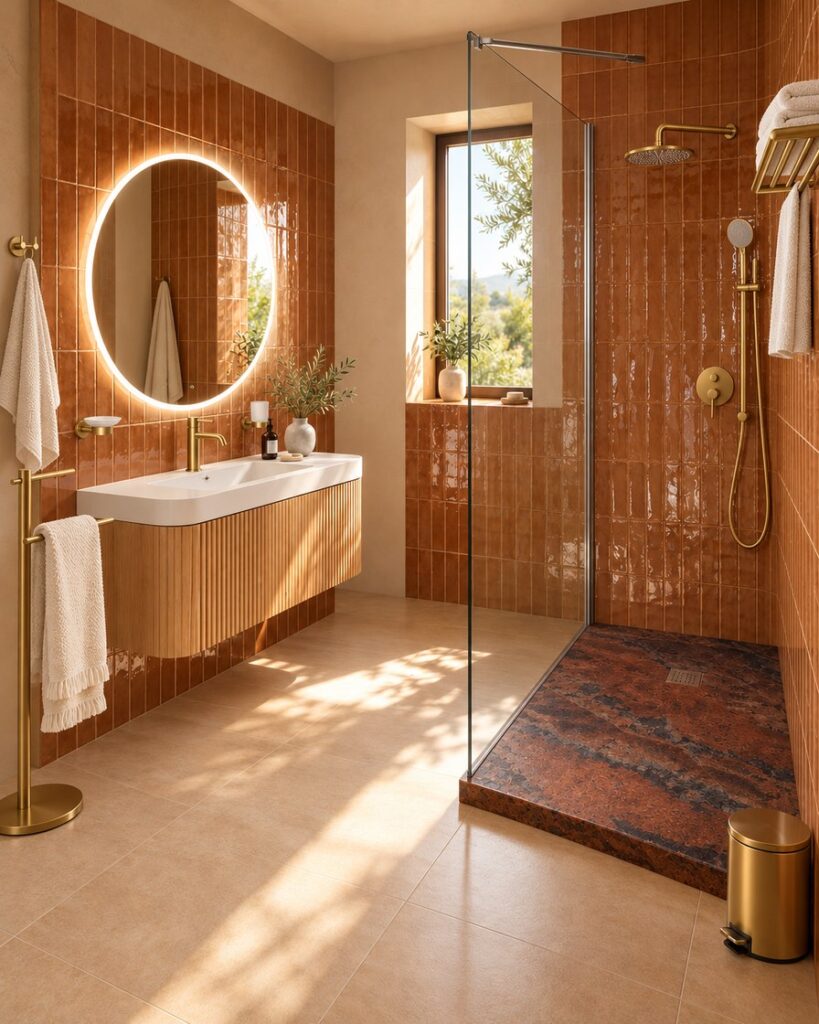 Terracotta solaire · Brunei L25 Cotto · Or brossé