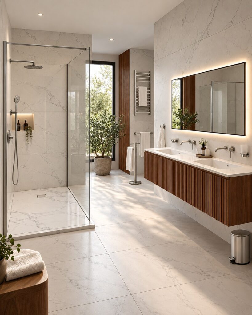 Suite marbre blanc · Sena · Nickel brossé