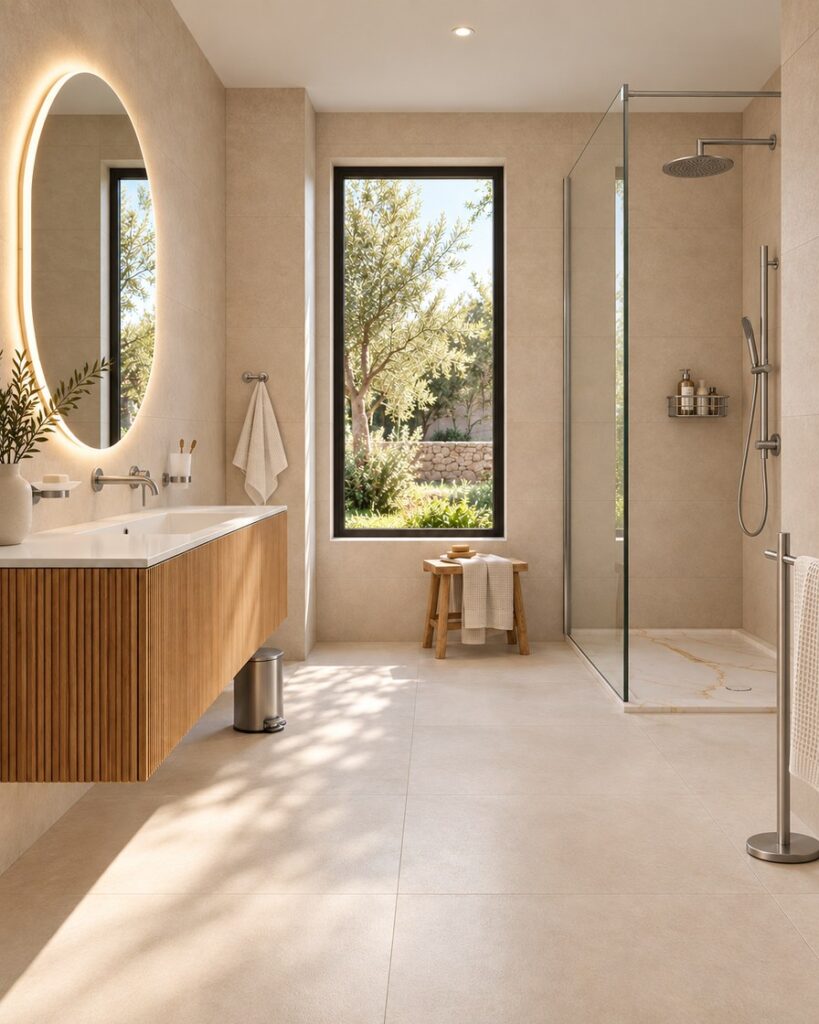 Alura, lumière amande · Alura Almond · 30 × 90 cm · Nickel brossé