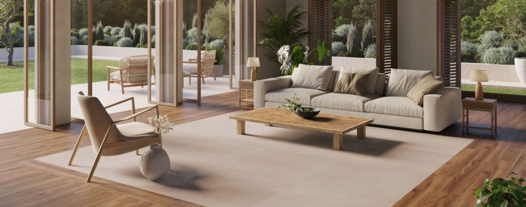 Ambiance fabricant : Morris Wood Cherry avec Harden Taupe