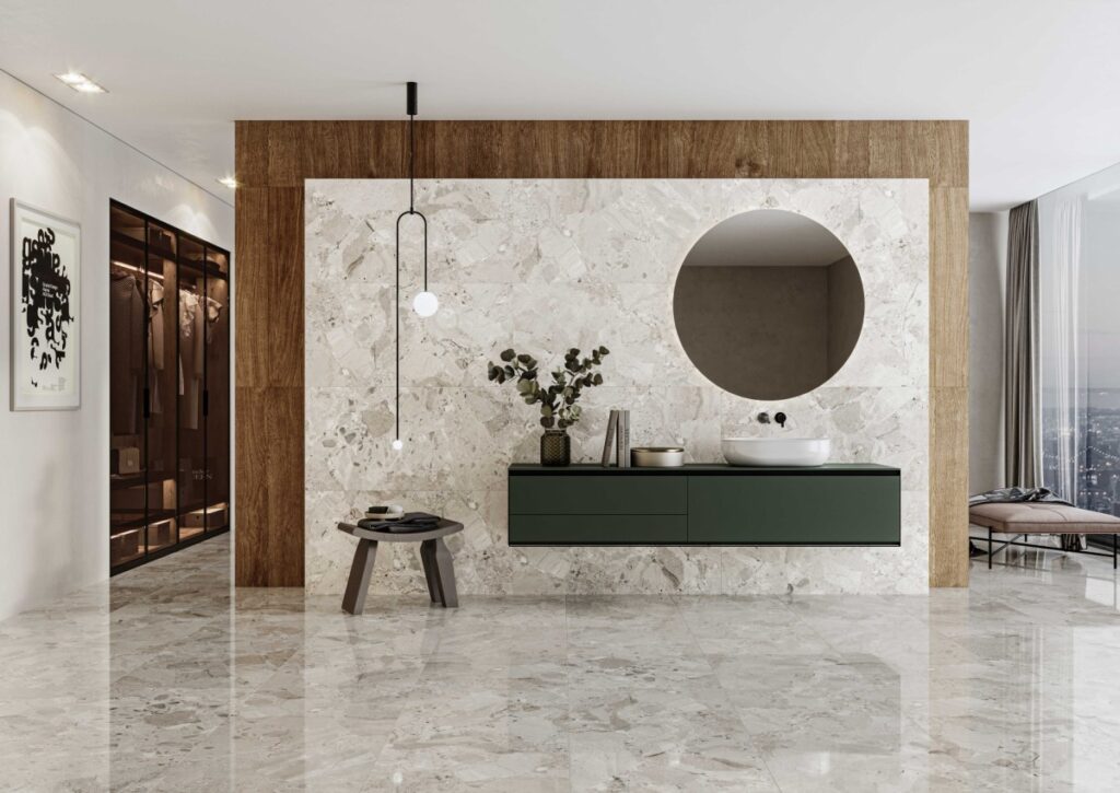 Ambiance de la collection Ceppo de Seville — grès cérame effet pierre Cristacer