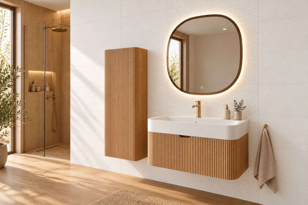 Ambiance de la collection Essentia Line White — faïence Cristacer 30×90