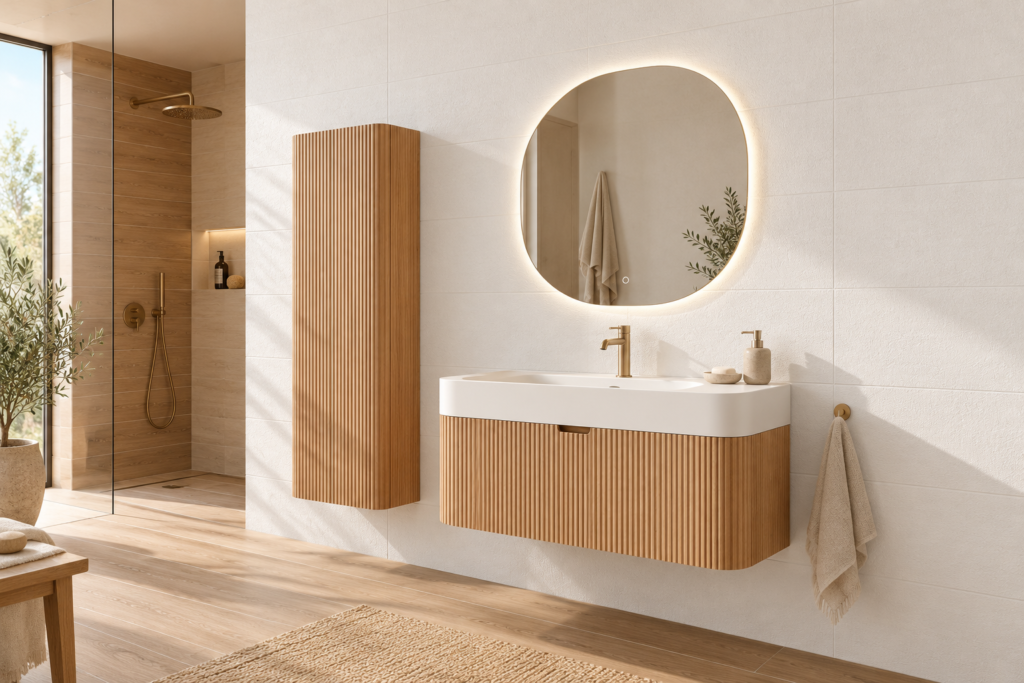 Ambiance de la collection Essentia White — faïence Cristacer 30×90