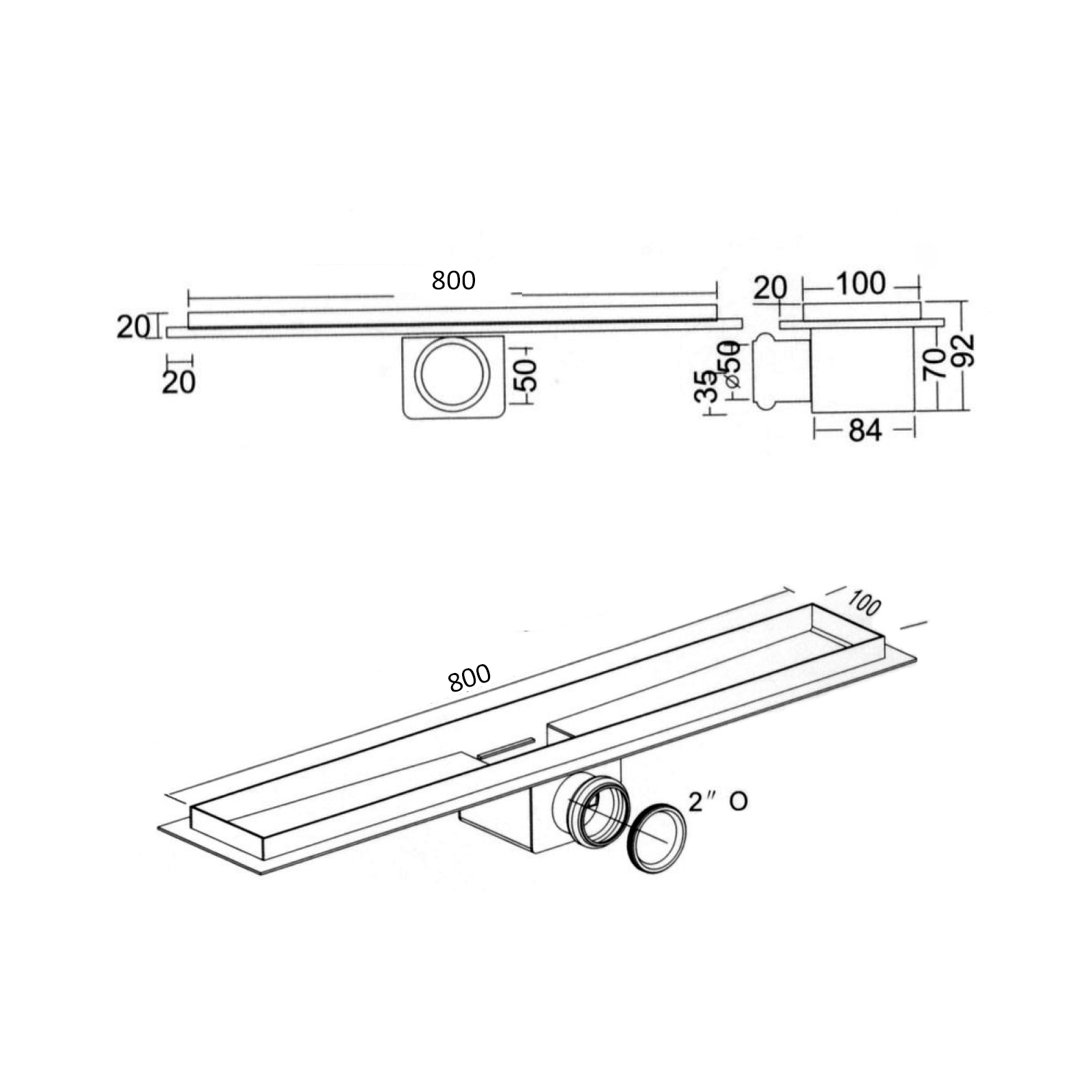 Caniveau de douche en acier inoxydable 80 x 10 cm — RUBICER – Image 2