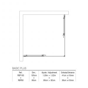 Paroi de douche angulaire Basic Plus 100cm x 90cm — RUBICER – Image 2