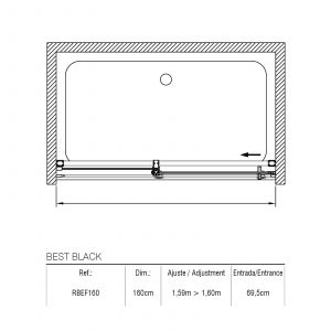 Paroi de douche avec porte coulissante Best in Black 1,60M — RUBICER – Image 2