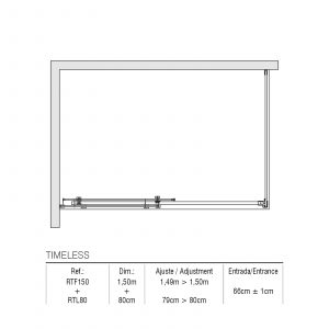 Garde de douche avant intemporel 1,50M + panneau latéral fixe de 80CM — RUBICER – Image 2