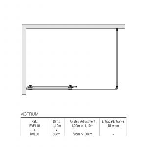 Garde de douche avant Victrum 1,10 m + panneau latéral fixe 80 cm — RUBICER — visuel 2