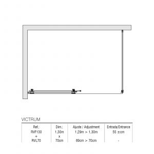 Garde de douche avant Victrum 1,30 m + panneau latéral fixe 70 cm — RUBICER – Image 2